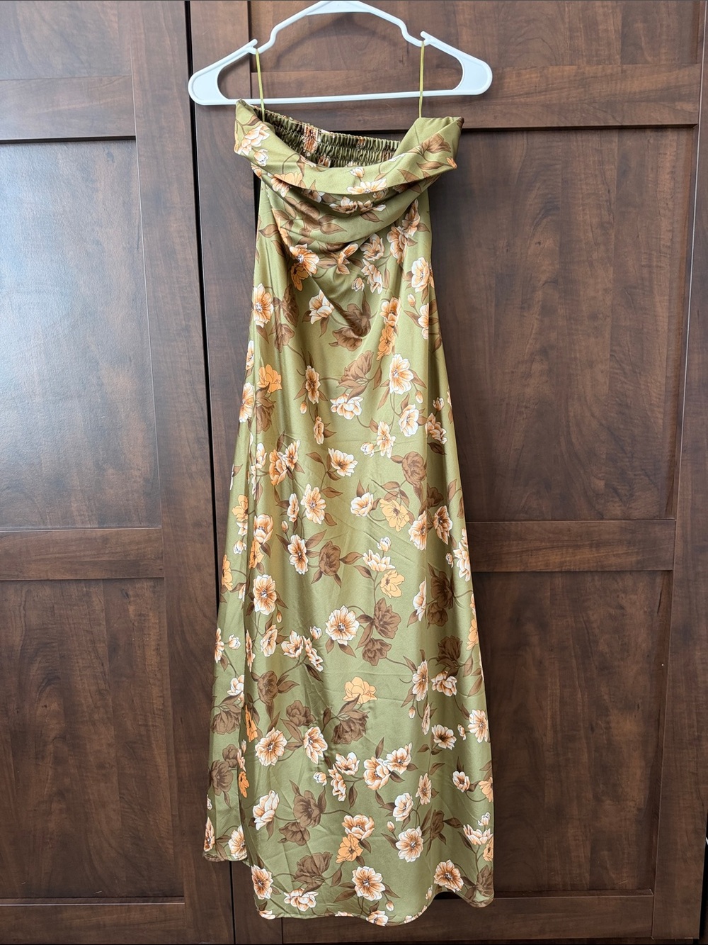 Olive Green Floral Maxi Dress with matching scarf